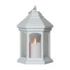 White lantern with candle on batteries H26cm