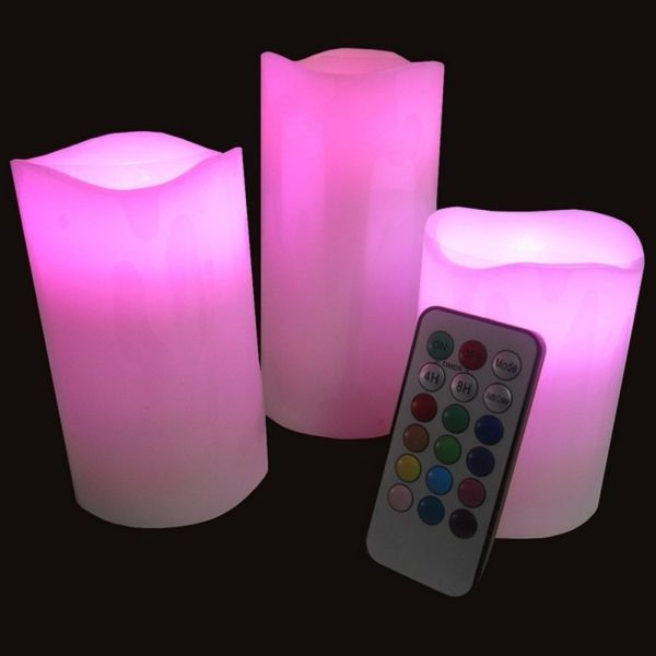 Pack de 3 Bougies Cire LED + Télécommande