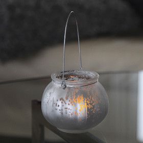 Jar with candle led round gray