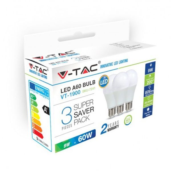 pack de 3 bombillas LED E27 9W blanco natural 4000K