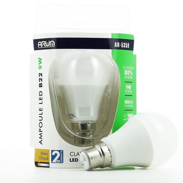 Ampoule LED B22 9W Blanc chaud