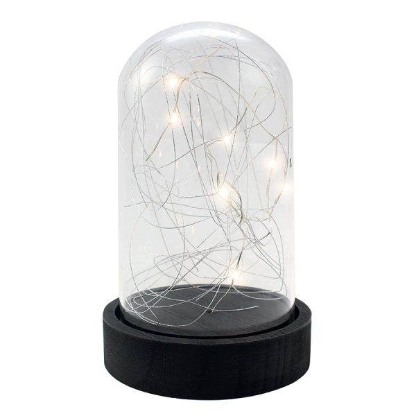 Cloche en verre micro LED 20cm Blanc chaud à piles