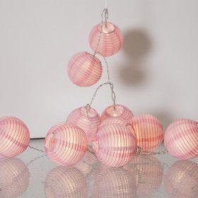 Guirlande 10 lanternes en papier rose LED