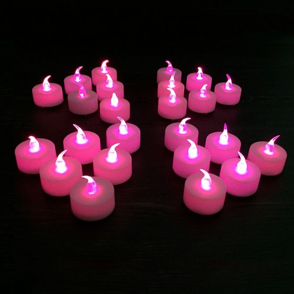 24 candele a led effetto fiamma fucsia rosa