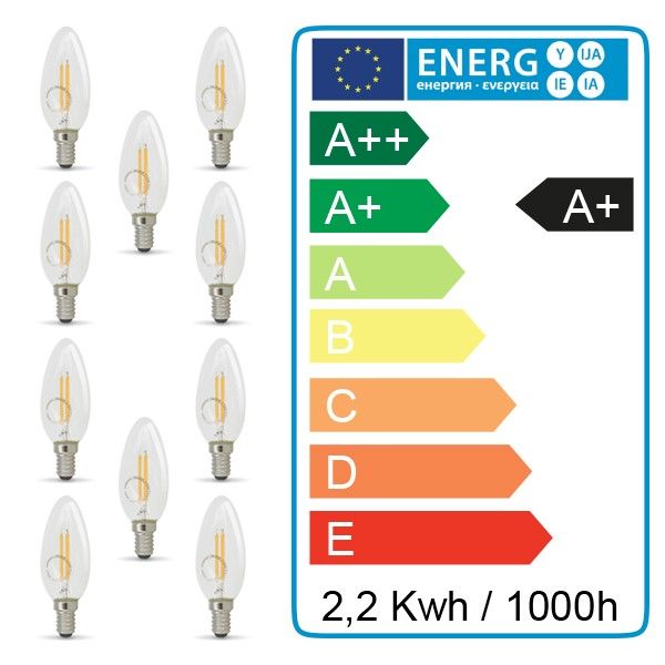 Lot de 10 ampoules filament E14 2.2W 250 Lumens
