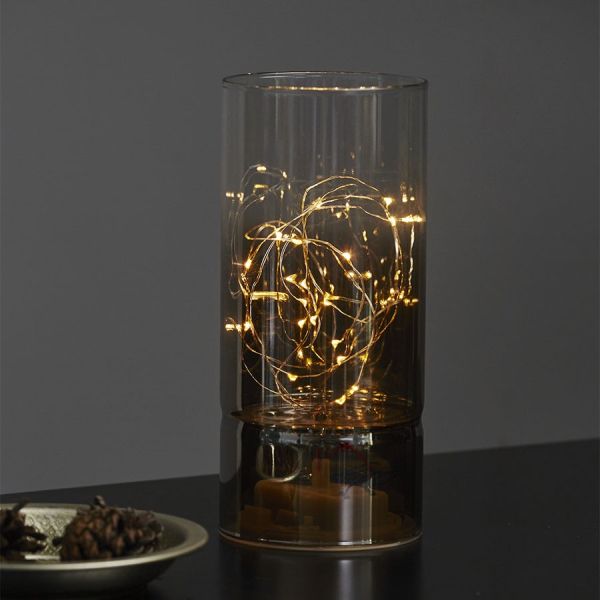 Vase décoratif lumineux verre fumé 20cm