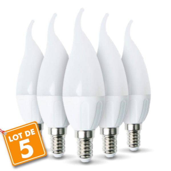 5 pcs - Ampoule LED E14 Flamme 4W Blanc chaud