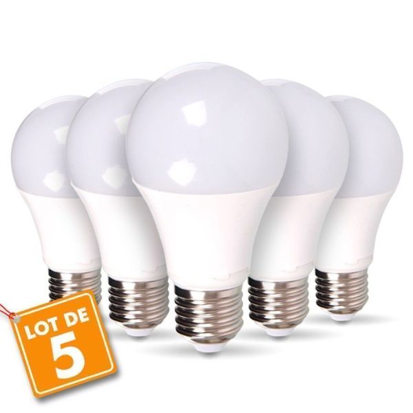 Lot de 5 ampoules LED E27 14W Eq 100W Blanc chaud