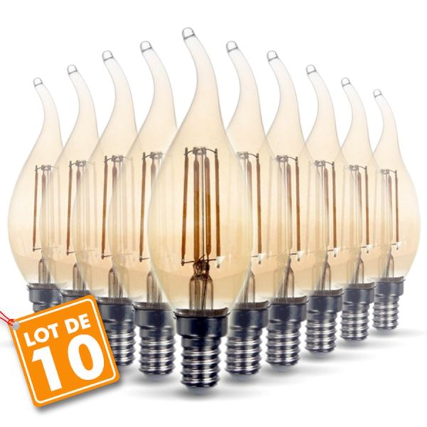 Lote de 10 bombillas E14 llama amber 4W