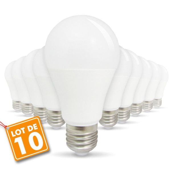 Ampoule A60 10 pcs, Lampe LED E27 12W = 100W, blanc froid 4000K