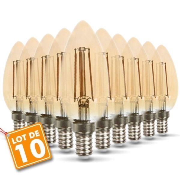 Lote de 10 bombillas E14 Filamento de color Ámbar 4W