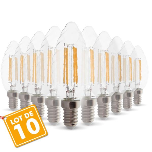Lot de 10 Ampoules led E14 4W Filament Twist Candle