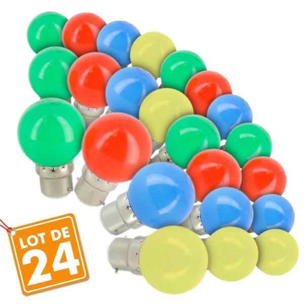 Lot de 24 Ampoules B22 Panaché Guirlande guinguette extérieur